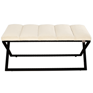 Varcera Sliced Puf - Siyah Çapraz Metal Ayaklı, Dilimli Model Bench Puf Beyaz