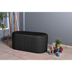 Velluto Lungo Lounge Puf - 90cm Oval Dekoratif Puf Koltuk Antrasit