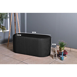 Velluto Lungo Lounge Puf - 90cm Oval Dekoratif Puf Koltuk Antrasit