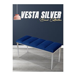 Vesta Silver Bench Luxery Metal Ayaklı Puf Mavi