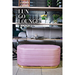 Lungo Long Line Pembe Puf Luxery Gold Kaplama Dekoratif Puf Koltuk Pembe