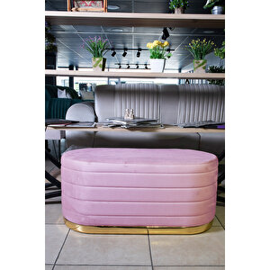 Lungo Long Line Pembe Puf Luxery Gold Kaplama Dekoratif Puf Koltuk Pembe