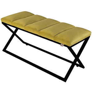 Varcera Sliced Puf - Siyah Çapraz Metal Ayaklı, Dilimli Model Bench Puf Hardal