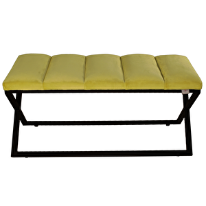 Varcera Sliced Puf - Siyah Çapraz Metal Ayaklı, Dilimli Model Bench Puf Hardal