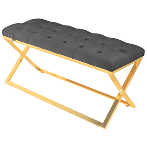 Varcera Gold Bench Çapraz Metal Ayaklı Kapitoneli Model Puf Gri