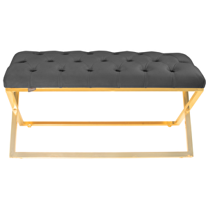 Varcera Gold Bench Çapraz Metal Ayaklı Kapitoneli Model Puf Gri