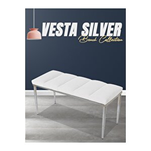Vesta Silver Bench Luxery Metal Ayaklı Puf Beyaz
