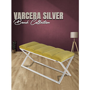 Varcera Silver Sliced Bench Çapraz Metal Ayaklı Dilimli Model Puf Hardal