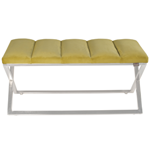 Varcera Silver Sliced Bench Çapraz Metal Ayaklı Dilimli Model Puf Hardal