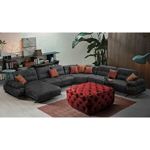 Kare Chester Model Kapitoneli Orta Puf- Modern Puf Bordo
