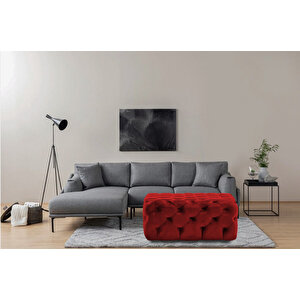 Kare Chester Model Kapitoneli Orta Puf- Modern Puf Bordo