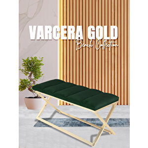 Varcera Gold Sliced Bench Çapraz Metal Ayaklı Dilimli Model Puf Yeşil