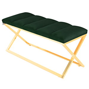 Varcera Gold Sliced Bench Çapraz Metal Ayaklı Dilimli Model Puf Yeşil