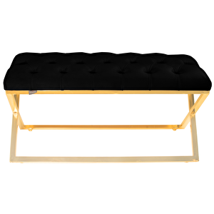 Varcera Gold Bench Çapraz Metal Ayaklı Kapitoneli Model Puf Siyah