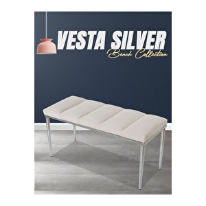 Vesta Silver Bench Luxery Metal Ayaklı Puf Krem