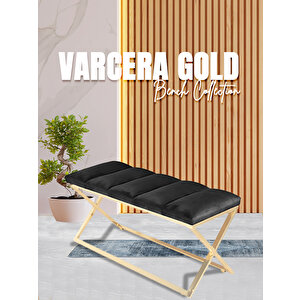 Varcera Gold Sliced Bench Çapraz Metal Ayaklı Dilimli Model Puf Antrasit
