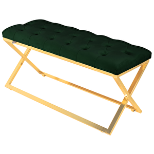 Varcera Gold Bench Çapraz Metal Ayaklı Kapitoneli Model Puf Yeşil