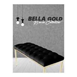 Bella Gold Bench Kapitoneli Chester Model Puf Siyah