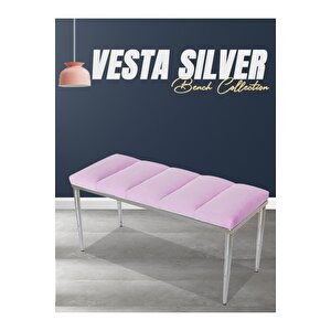 Vesta Silver Bench Luxery Metal Ayaklı Puf Pembe