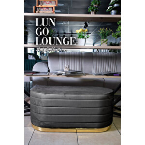Lungo Long Line Puf Luxery Gold Kaplama Dekoratif Puf Koltuk Antrasit