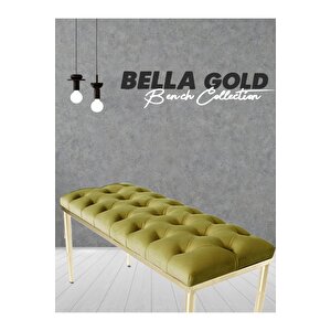 Bella Gold Bench Kapitoneli Chester Model Puf Sarı