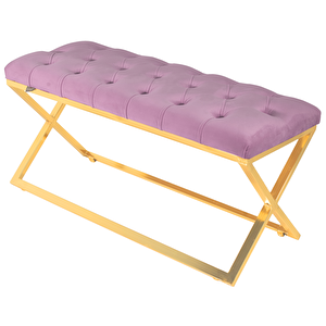 Varcera Gold Bench Çapraz Metal Ayaklı Kapitoneli Model Puf Pembe