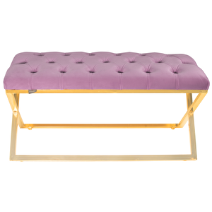 Varcera Gold Bench Çapraz Metal Ayaklı Kapitoneli Model Puf Pembe