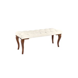 Classic Lükens Gürgen Ayak Chester Model Kapitoneli Puf Bench - Ceviz Ayak Beyaz