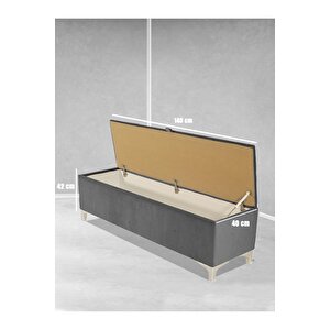 Vetra V2 Sandıklı Puf -  Gri Dilimli Model Sandıklı Bench Puf - Sandıklı Yatak Ucu Bankı Gri