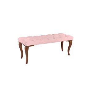 Classic Lükens Gürgen Ayak Chester Model Kapitoneli Puf Bench - Ceviz Ayak Pembe