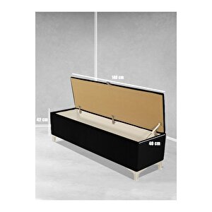Vetra V2 Sandıklı Puf -  Siyah Dilimli Model Sandıklı Bench Puf - Sandıklı Yatak Ucu Bankı Siyah
