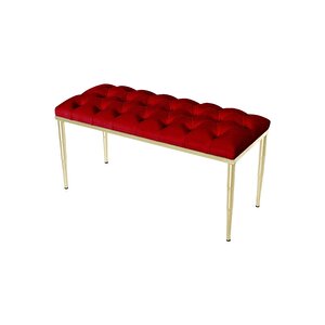 Bella Gold Bench Kapitoneli Chester Model Puf Bordo