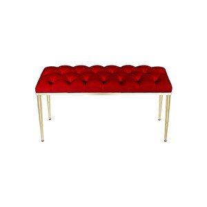 Bella Gold Bench Kapitoneli Chester Model Puf Bordo