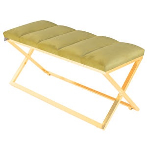 Varcera Gold Sliced Bench Çapraz Metal Ayaklı Dilimli Model Puf Hardal