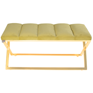 Varcera Gold Sliced Bench Çapraz Metal Ayaklı Dilimli Model Puf Hardal