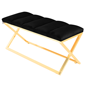 Varcera Gold Sliced Bench Çapraz Metal Ayaklı Dilimli Model Puf Siyah