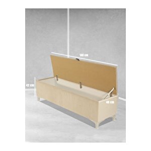 Vetra V2 Sandıklı Puf -  Krem Dilimli Model Sandıklı Puf Bench - Sandıklı Yatak Ucu Bankı Krem