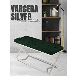 Varcera Silver Bench Çapraz Metal Ayaklı Kapitoneli Model Puf Yeşil