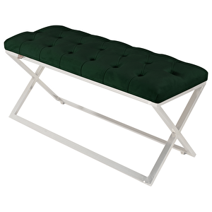 Varcera Silver Bench Çapraz Metal Ayaklı Kapitoneli Model Puf Yeşil
