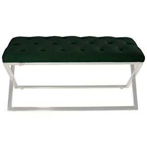 Varcera Silver Bench Çapraz Metal Ayaklı Kapitoneli Model Puf Yeşil