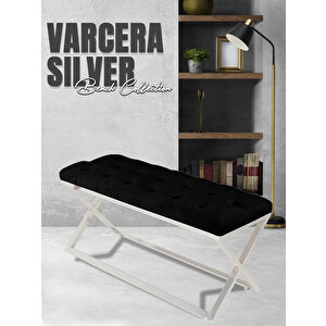 Varcera Silver Bench Çapraz Metal Ayaklı Kapitoneli Model Puf Siyah
