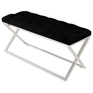 Varcera Silver Bench Çapraz Metal Ayaklı Kapitoneli Model Puf Siyah