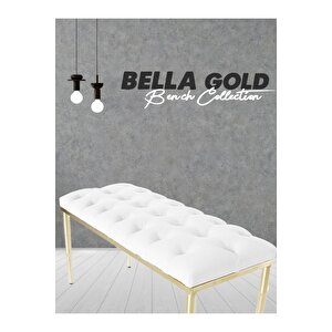 Bella Gold Bench Kapitoneli Chester Model Puf Beyaz