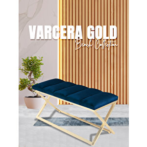 Varcera Gold Sliced Bench Çapraz Metal Ayaklı Dilimli Model Puf Mavi