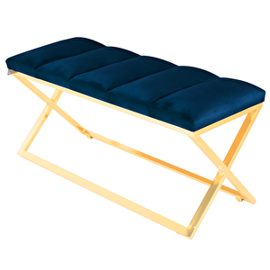 Varcera Gold Sliced Bench Çapraz Metal Ayaklı Dilimli Model Puf Mavi