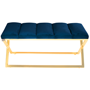 Varcera Gold Sliced Bench Çapraz Metal Ayaklı Dilimli Model Puf Mavi