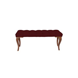Classic Lükens Gürgen Ayak Chester Model Kapitoneli Puf Bench - Ceviz Ayak Bordo