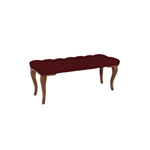 Classic Lükens Gürgen Ayak Chester Model Kapitoneli Puf Bench - Ceviz Ayak Bordo