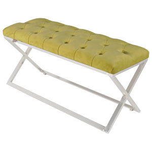Varcera Silver Bench Çapraz Metal Ayaklı Kapitoneli Model Puf Hardal