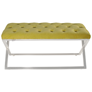 Varcera Silver Bench Çapraz Metal Ayaklı Kapitoneli Model Puf Hardal